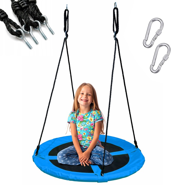 Висяща люлка „Черна гора“, 100 см, синя, регулируема височина, 150 кг, за вътрешна и външна употреба