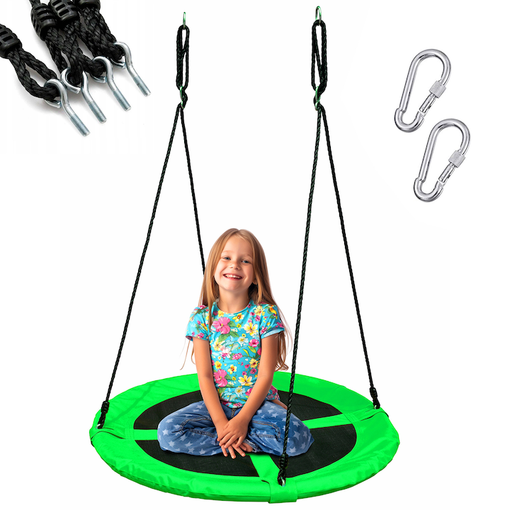 FEKETE-ERDŐ kerek hinta, gólyafészek, vízálló, zöld, 100 cm