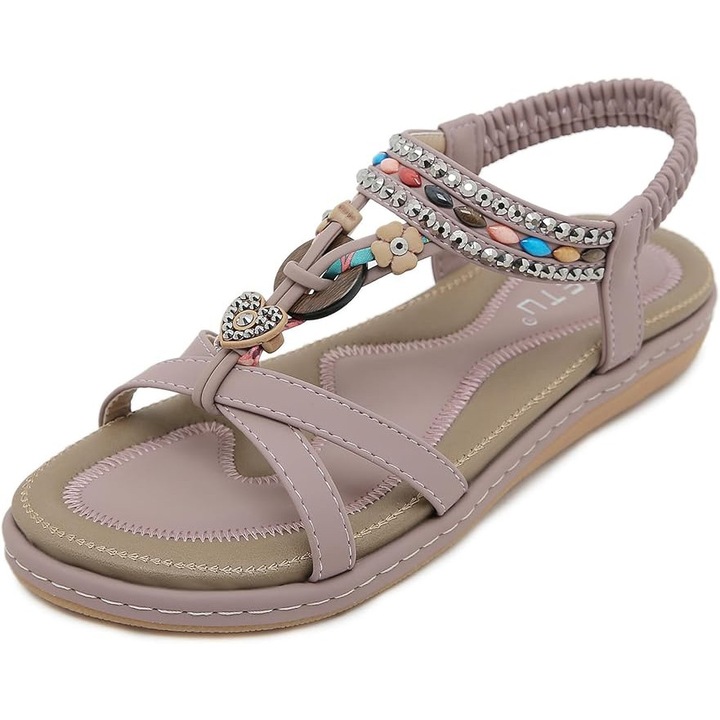 Slapi de vara usori, plate, boeme, antiderapante, confortabile, cu varful deschis, sandale de plaja, violet, marimea: 37 EU