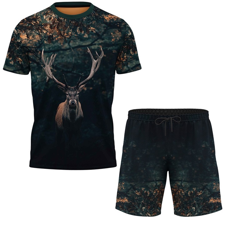 Set de pantaloni scurti si tricou cerb 35.08, 2 piese, multicolor