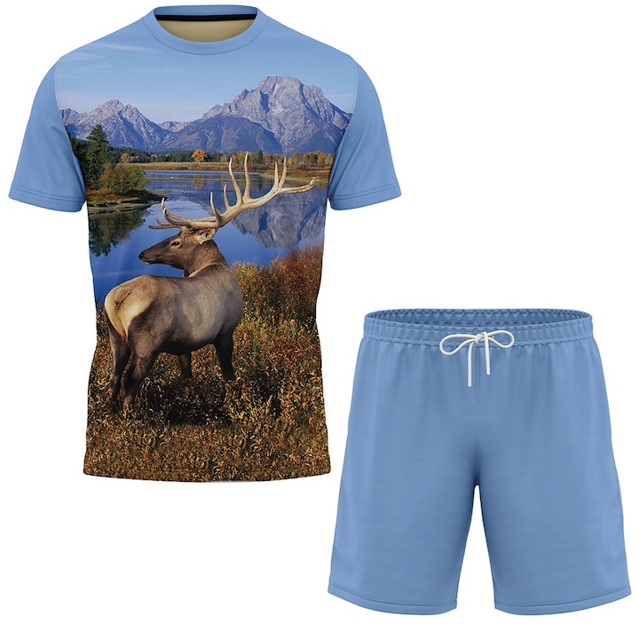 Set de pantaloni scurti si tricou cerb 35.09, 2 piese, multicolor