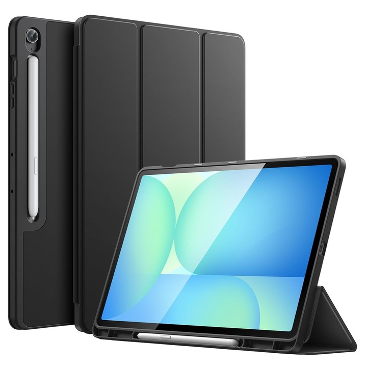 Husa Samsung Galaxy Tab S10 FE Plus 13.1" – Suport Stylus, Activare Automata, Functie de Suport, Inchidere Magnetica, Piele Ecologica + Policarbonat, Finisaj Microfibra, Design Subtire