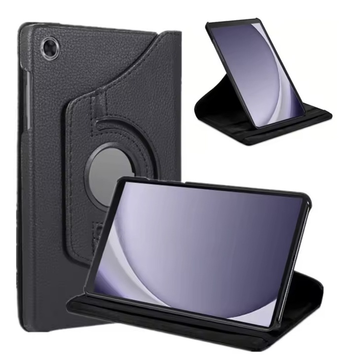 360 fokban forgatható Husa EtuiTab tok Samsung Galaxy Tab A9 8.7 tablethez, fekete, ökológiai bőrből