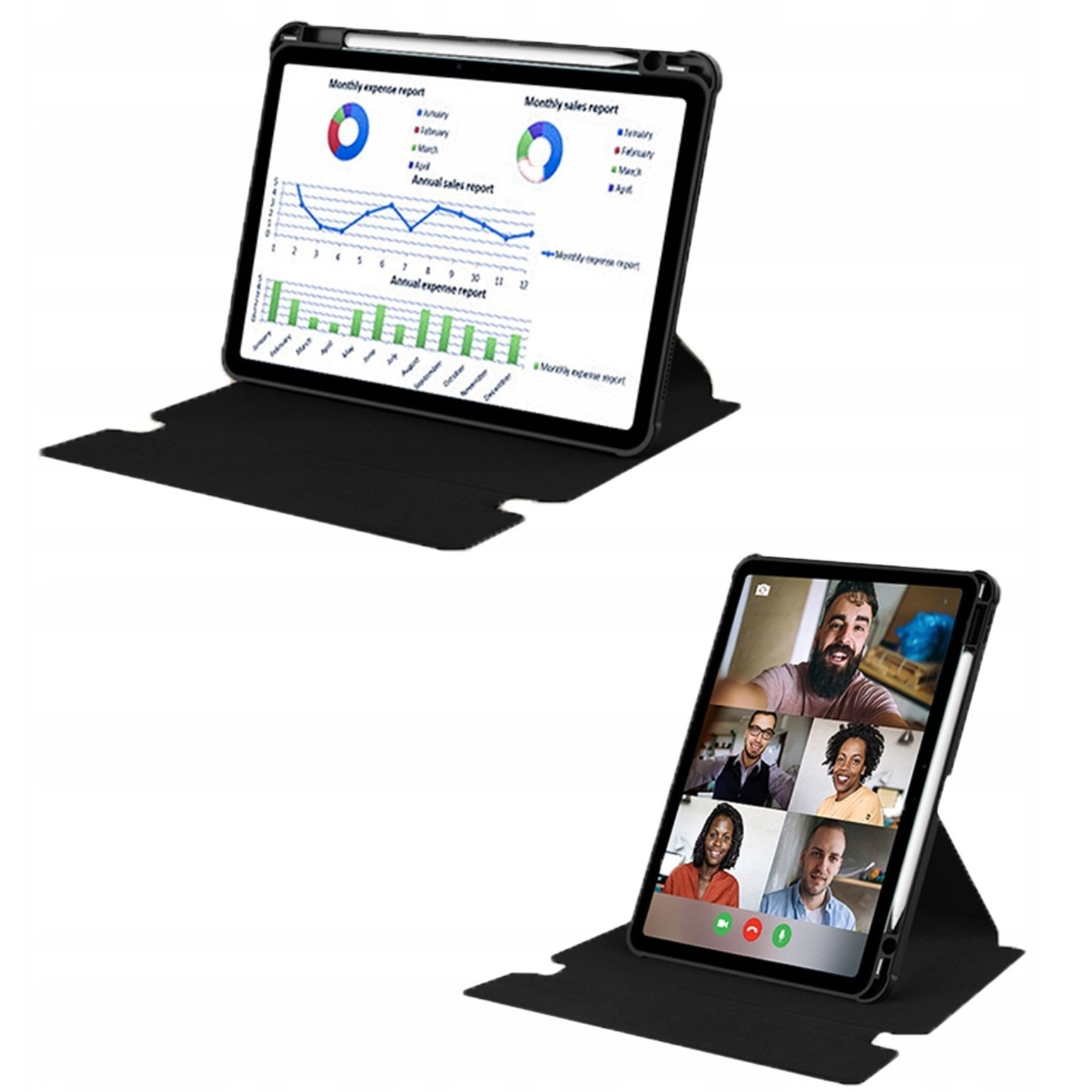 Husa rotativa 3 in 1 cu tastatura wireless si touchpad, Lenovo, Tab M11/K11/K11E, 10.95" 11", functie de suport, design elegant, acces la toate porturile, material: piele ecologica, culoare: negru, setul include: husa si tastatura, caracteristic