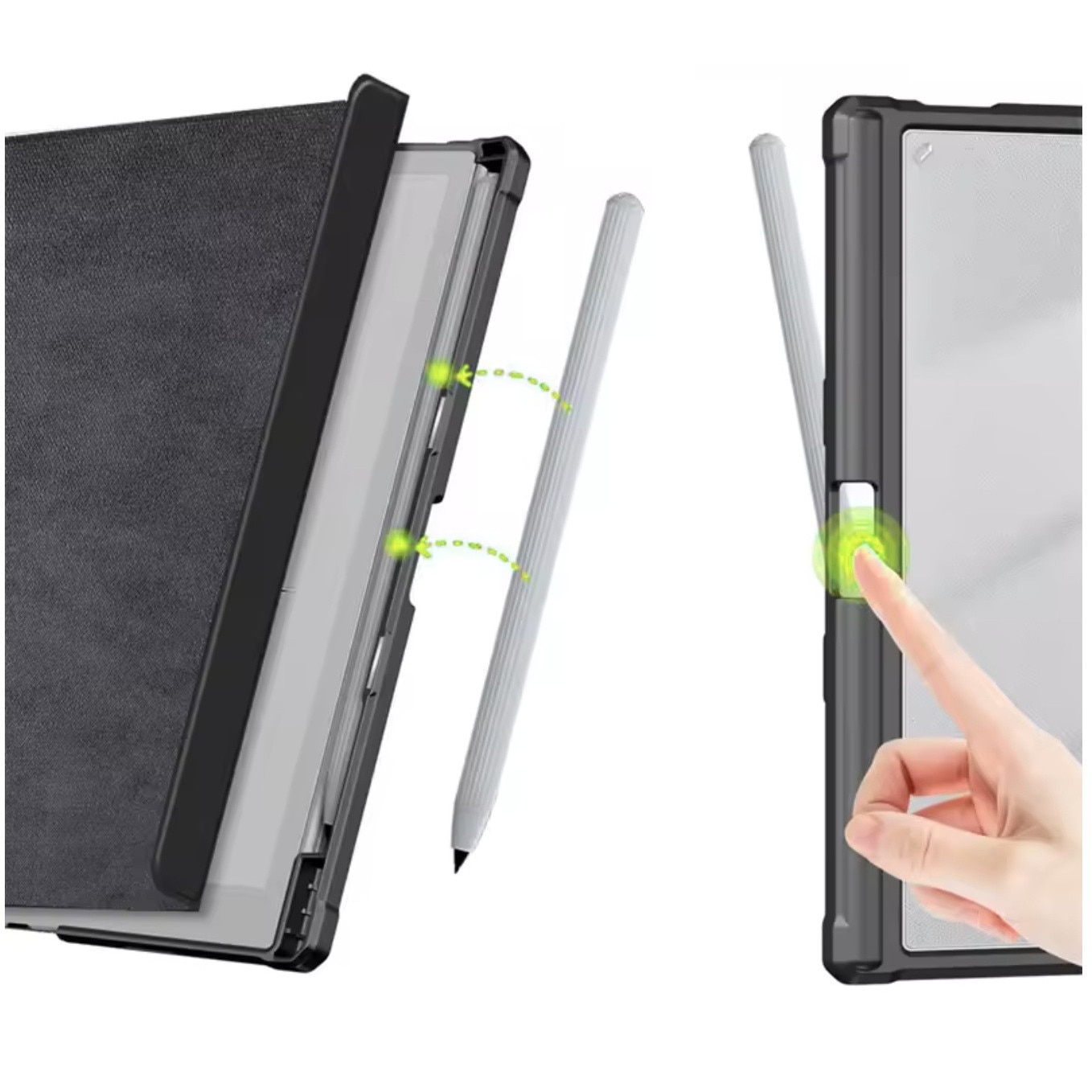 Husa Onyx Boox Go 10.3" – Transparenta, Suport Stylus, Functie Trezire Automata, Suport Integrat, Inchidere Magnetica, Acces la Porturi, Piele Ecologica + TPU