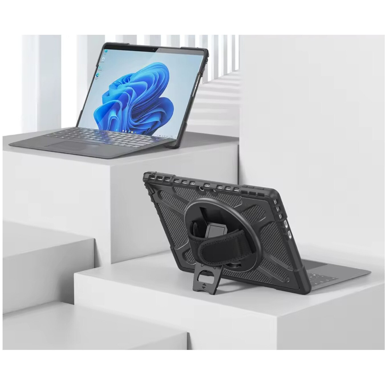 Carcasa Blindata pentru Microsoft Surface Go / Go 2 / Go 3 / Go 4 10.5" – 3 Straturi, Suport Integrat, Maner Rotativ, Protectie Ecran, Rezistenta la Zgarieturi, Praf si Umezeala