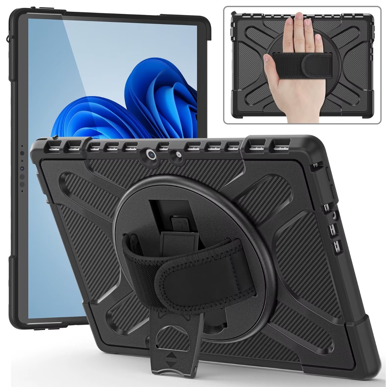 Carcasa Blindata pentru Microsoft Surface Go / Go 2 / Go 3 / Go 4 10.5" – 3 Straturi, Suport Integrat, Maner Rotativ, Protectie Ecran, Rezistenta la Zgarieturi, Praf si Umezeala
