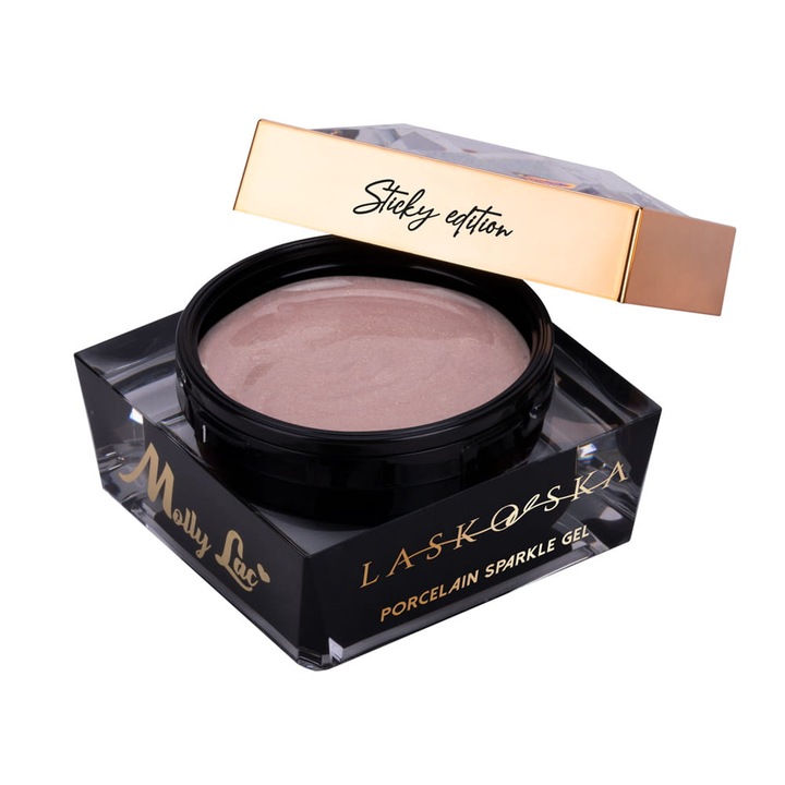 Gel de constructie pentru unghii Molly Lac Sparkle Gel Sticky Edition, Dirty Pink, 50 g