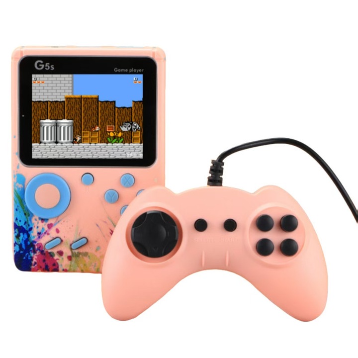 Consola Portabila, ecran LCD, mai mult de 500 de jocuri, joc dublu, conexiune TV de sprijin, roz