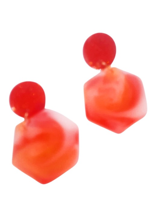 Cercei unicat realizati manual, rosu-potocaliu, hexagonal, 4x2 cm