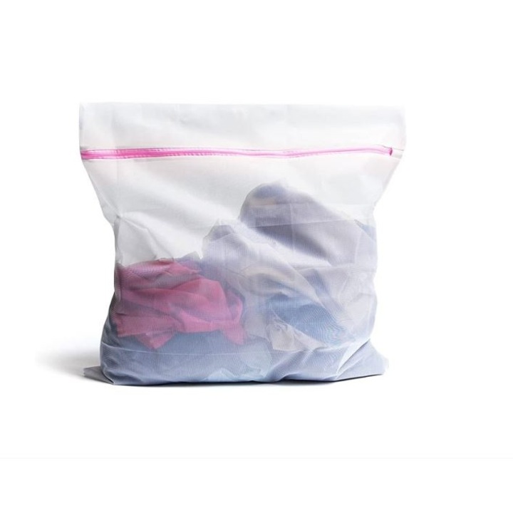 Sac de rufe, pentru haine si lenjerie intima, cu rol protector pentru haine sensibile, sac textil pentru depozitarea, spalarea si uscarea hainelor, 30x40 cm, LRTM, alb, 1 buc.