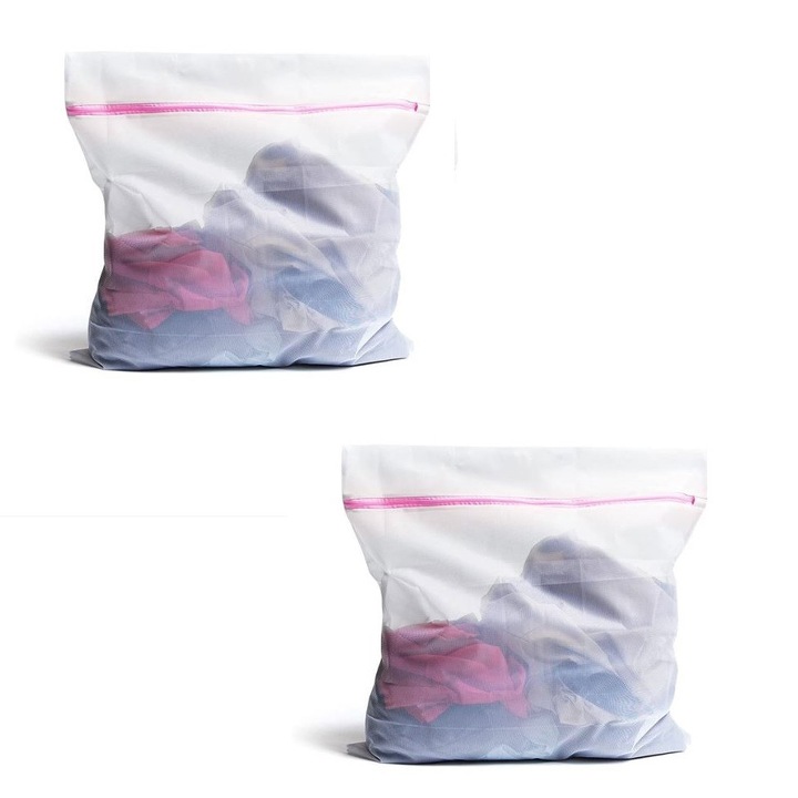 Sac de rufe, pentru haine si lenjerie intima, alb set 2 buc