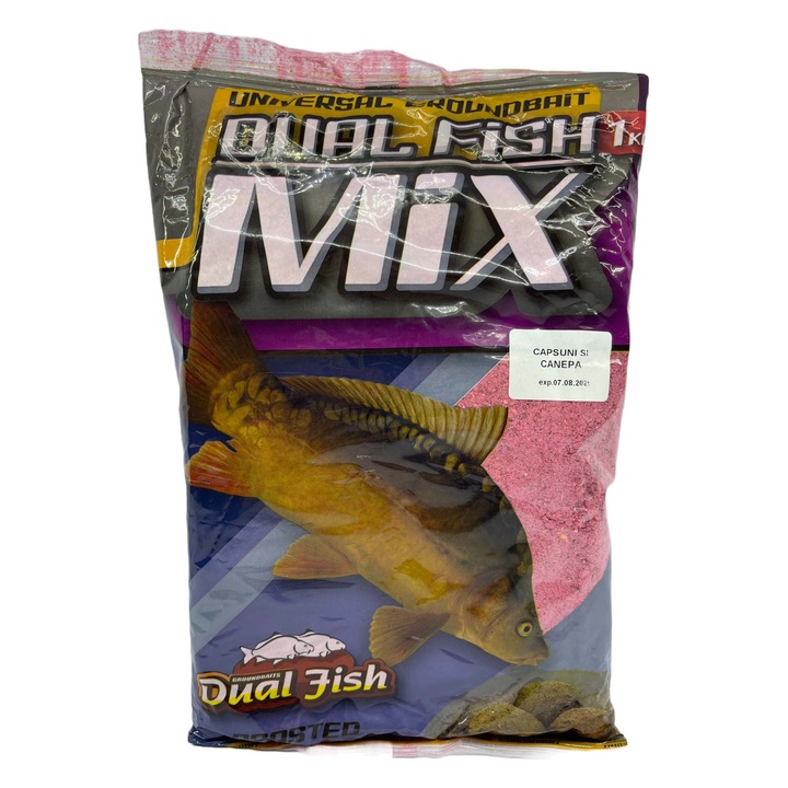 Keverék, zúzott szemcsés horgászcsali, adalékanyagokkal, EPER ÉS KENDER ízű, 1 kg, Dual Fish