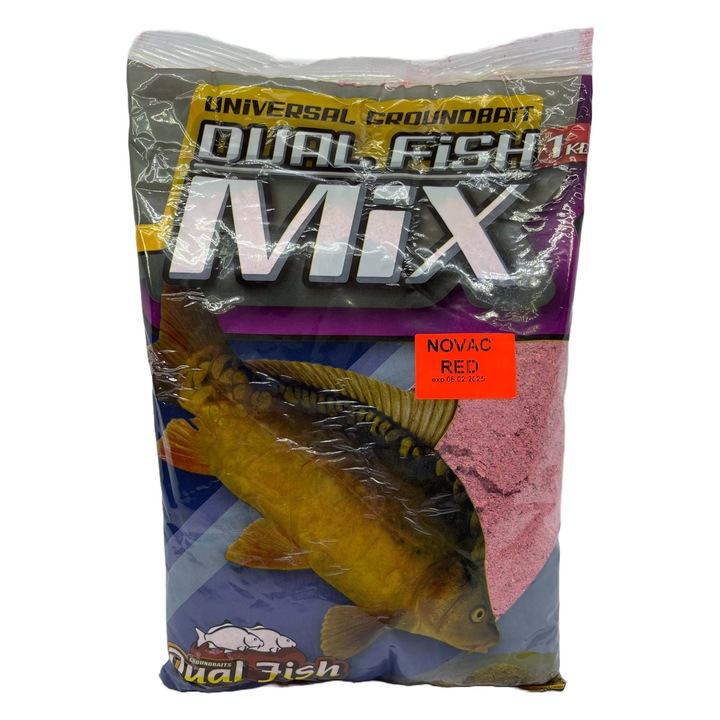 KEVERT, zúzott szemcsés horgászcsali, adalékanyagokkal, NOVAC ROSU ízesítéssel, 1 kg, Dual Fish
