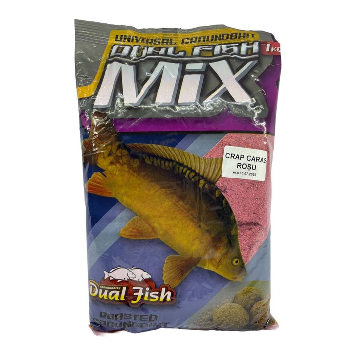 Keverék, zúzott szemcsés horgászcsali, adalékanyagokkal, RED CARP ízesítéssel, 1 kg, Dual Fish