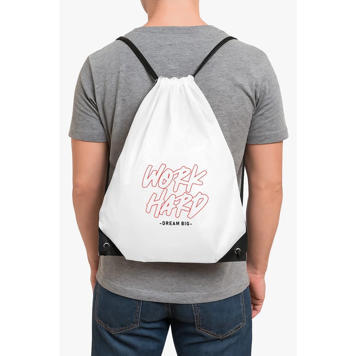 Rucsac tip ghiozdan din poliester, culoare alb, UNISEX cu model