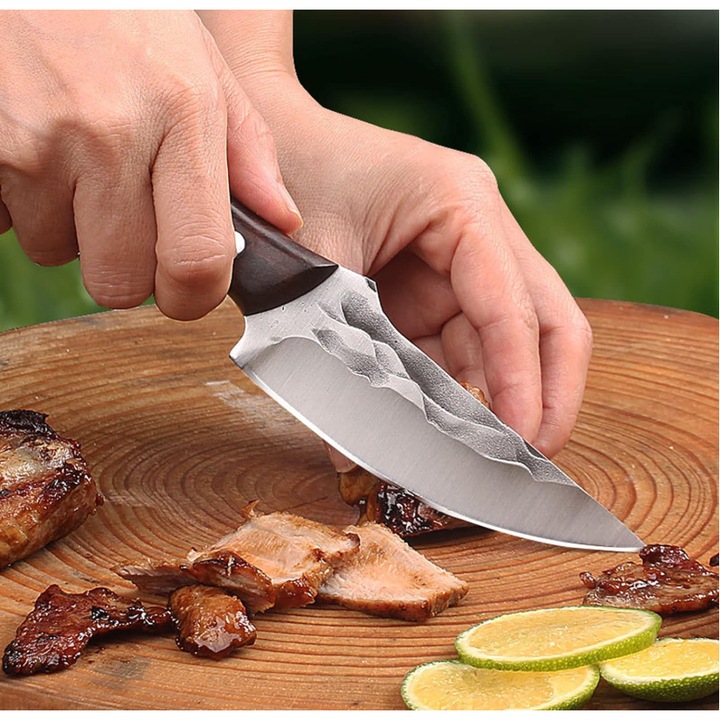 Cutit Outdoor, 21 cm, Din otel cu continut ridicat de carbon, Teaca de protectie, Maner Antiaderent Ergonomic din lemn, Lama Ascutita si Durabila, B-SQUL EXPEDITION®