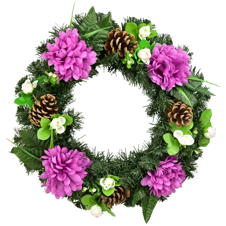 Coroana de toamna cu crizanteme mov Ø35 cm