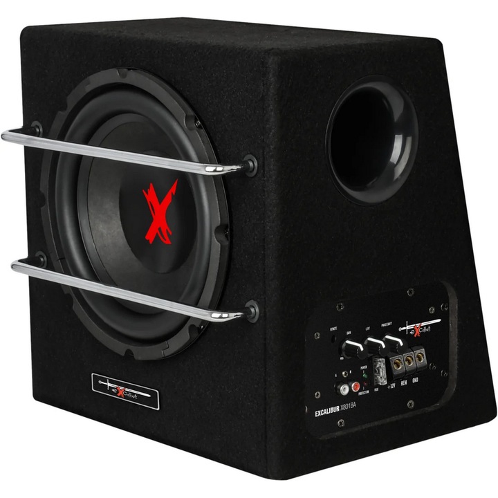 Subwoofer Auto Amplificat Excalibur, Putere 135W RMS, 1100W maxim Difuzor de 200 mm, Design modern, Culoare Negru