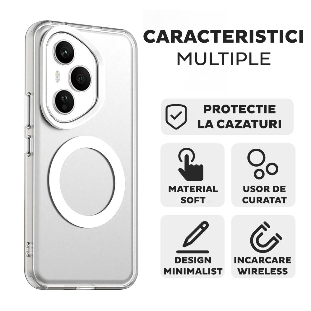 Husa pentru Honor 400 Pro DaDen® CandyCase MagSafe, Antisoc, Incarcare wireless, Butoane protejate, Alb