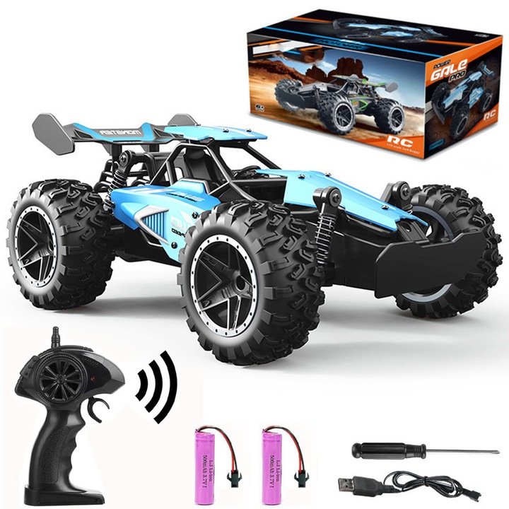 Masina cu telecomanda, Ydene, 2WD, 2.4GHz, 20+ km/h, Albastru/Negru, 1:18, Impermeabil, cu 2 baterii, Masina RC pentru Off-Road si Teren Dificil