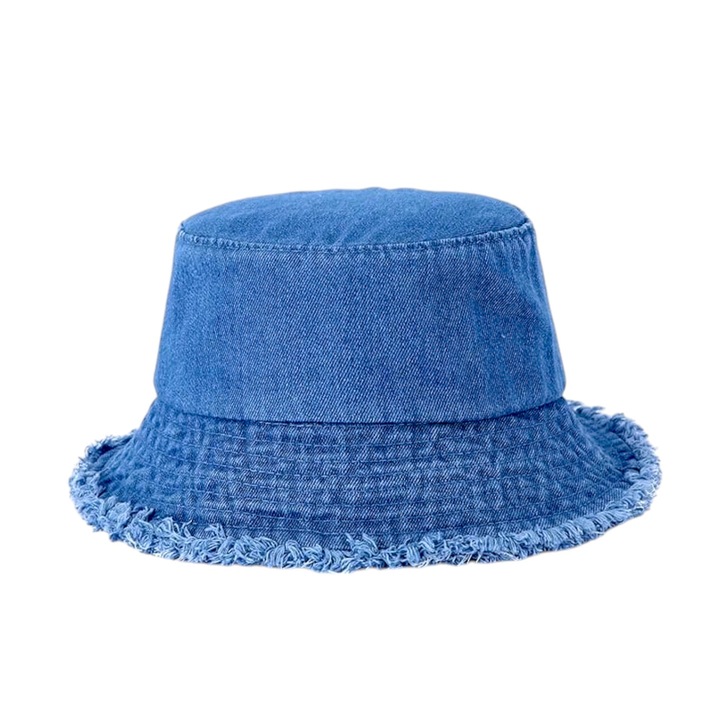 Palarie Tip Bucket Unisex din Denim, Bor Larg cu Tiv Brut, Retro Casual - Albastru