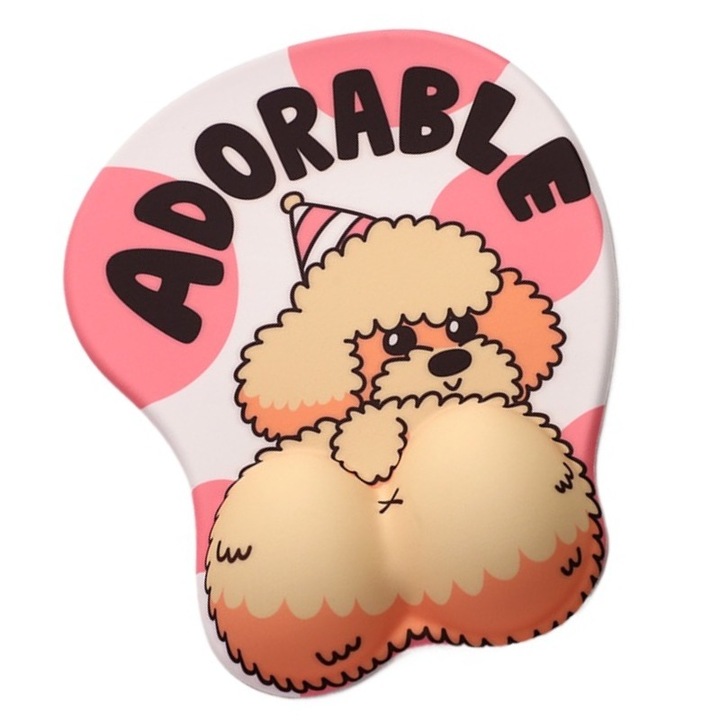 Mousepad ergonomic, design Catel Puppy, baza anti-derapanta, 27x21x2cm