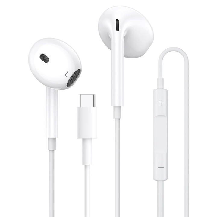 Vezetékes fülhallgató, USB-C típusú, sztereó hangzás, távirányítóval vezérelhető, kompatibilis iPhone15/16/iPad/Android