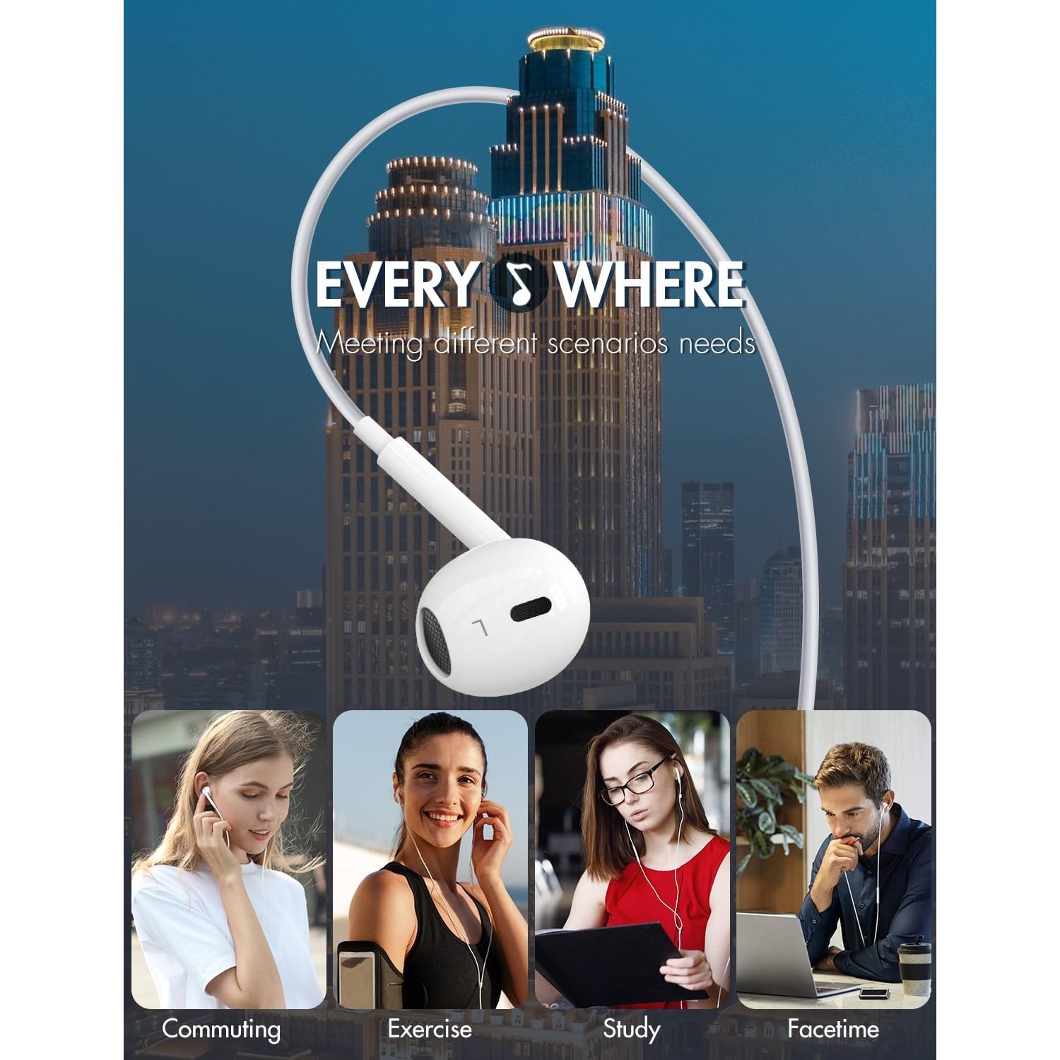 Casti cu fir, tip USB-C, sunet stereo, control prin telecomanda, compatibile cu iPhone15/16/iPad/Android