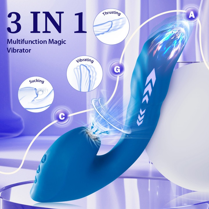 Вибратор 3 в 1 QUZAR, 10 режима на вибрация, 10 режима на засмукване, 5.7 инча, безопасен силикон, водоустойчив