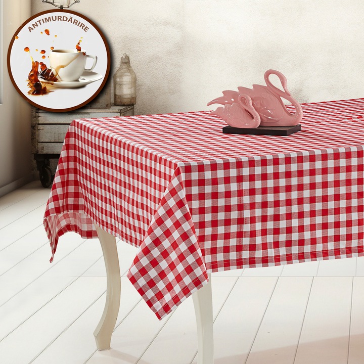 Kerek terítő 180 cm szennyeződésmentes 100% pamut, piros kockás