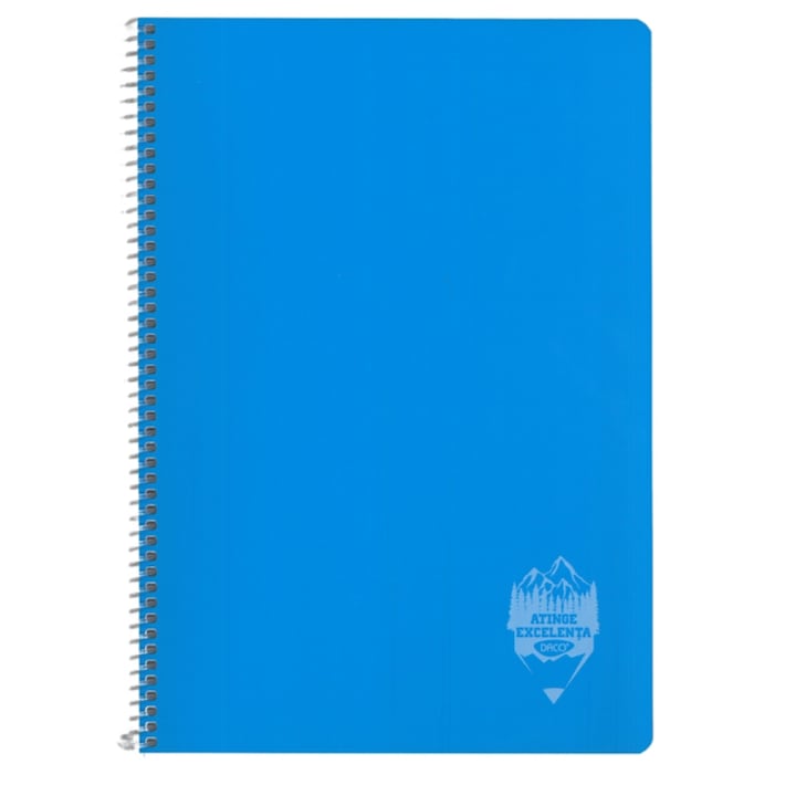 Caiet Daco A4 cu spira si coperta plastic, 96 file, 70 g/mp Matematica, Albastru