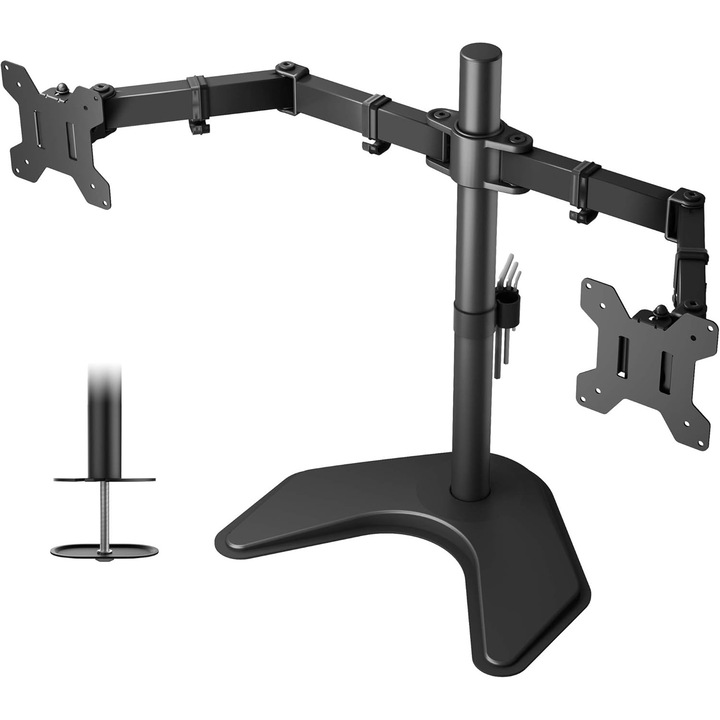 Suport 2 Monitoare 13"-27" Inch, Vesa 75 X 75 - 100 X 100 Mm, Sarcina Maxima 20 Kg - CN
