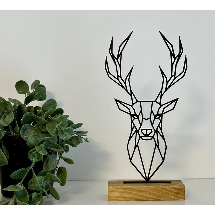 Decoratiune Cerb cu baza din lemn natural, imprimat 3D