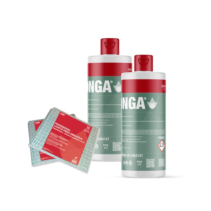 Set - 2 x Crema de curatat abraziva pentru suprafete, Lamaie, 800ml, cu putere mare de degresare si ingrediente pentru protejarea pielii + Laveta profesionala - Fibra Adeziva - 10 bucati / pachet