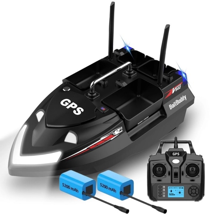 Barca Plantat, Nadit si Momit iUni V802 PRO, GPS, 2 Baterii 5200mAh, 4 cuve, 3kg, 500m, 15km/h, Negru