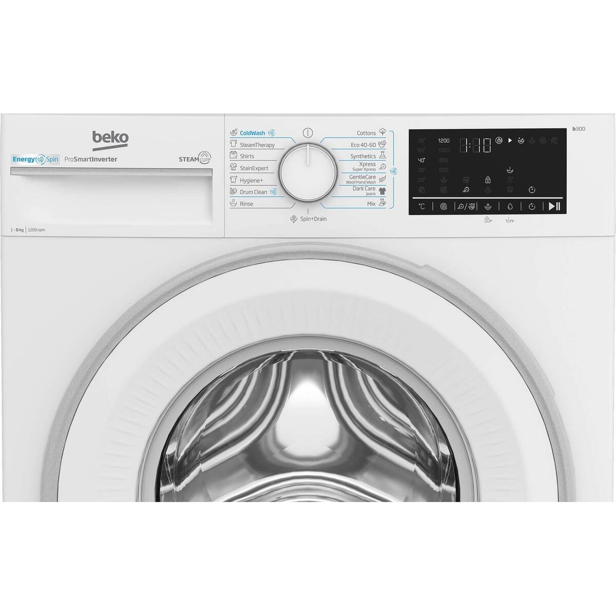 Masina de Spalat Rufe Beko 8kg 1200rpm Clasa A Motor ProSmartInverter EnergySpin SteamCure ColdWash Display Alb