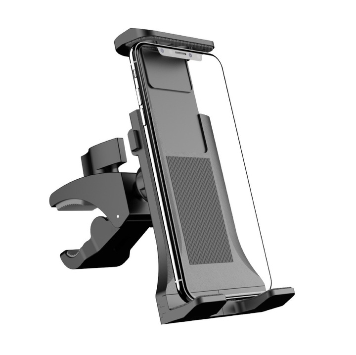 Suport/Prindere de Telefon Tableta, pentru Ghidon Bicicleta, Fitnes, Prindere tip Menghina, Negru