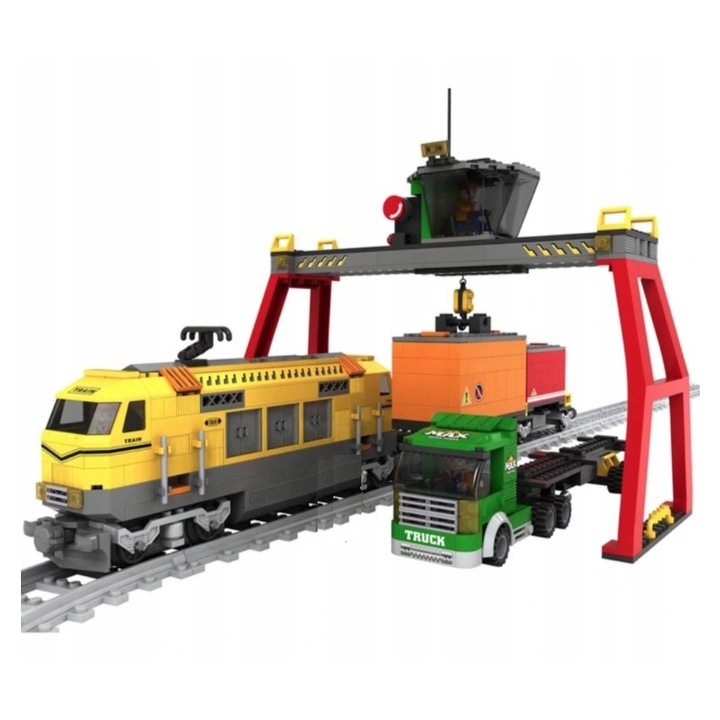 Set de construcție, Pan i Pani Gadżet, oraș, tren de marfă, multicolor, 792 piese