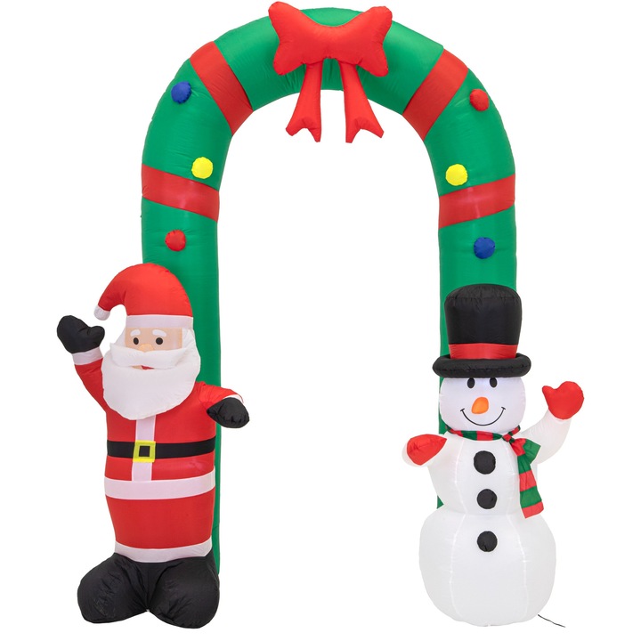 Figurina Craciun, JUMI, arc pompat LED, 250x160x80cm, multicolor, set 6 stecheri, 2 sfori, 2 saci de greutate