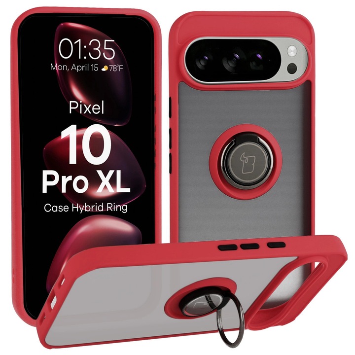 Husa Bizon Case Hybrid Ring pentru Google Pixel 10 Pro XL, Colorata cu rama rosie
