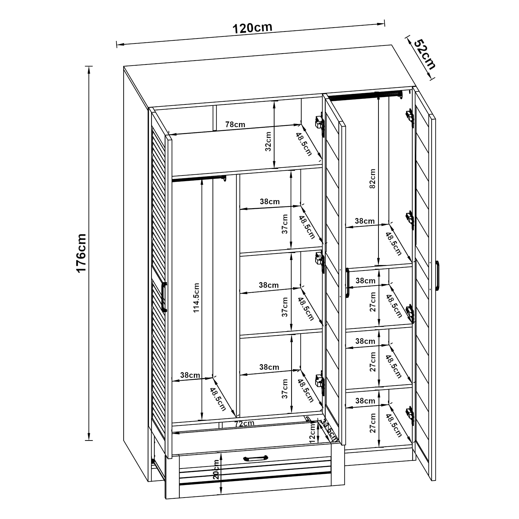 Dulap haine, en.casa, PXAT-4317 Finning, 176 x 120 x 52 cm, mdf, lemn ...