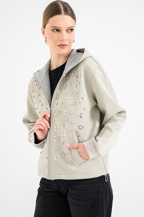 Pinko, Normál fazonú kapucnis pulóver strasszkövekkel díszítve, Világosszürke