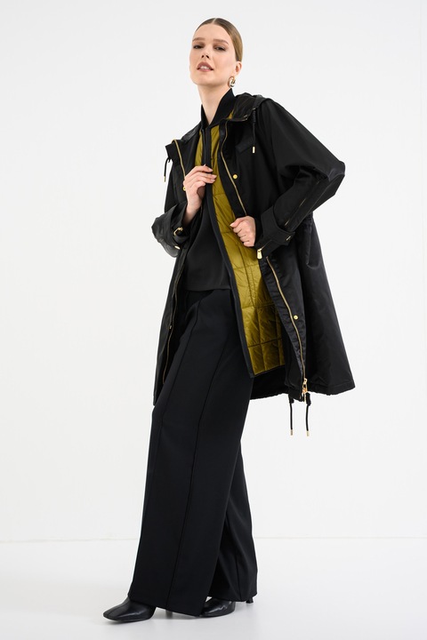 Pinko, Jacheta parka lunga cu model 2in1, Negru