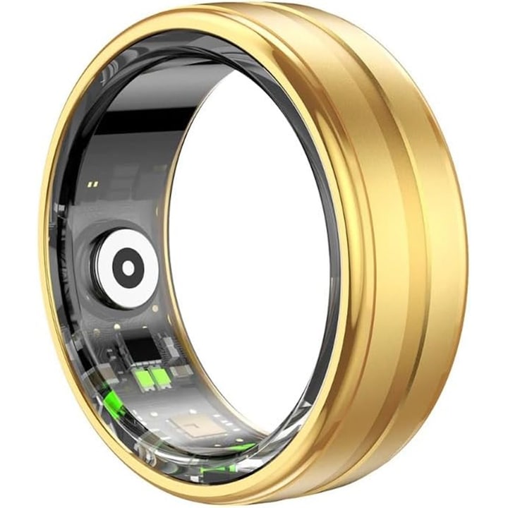 NeoFit Ring – Inel Smart din Otel Inoxidabil, Bluetooth 5.0, Monitorizare Puls, Oxigen, Somn, Android/iOS, Waterproof, Potrivit atat pentru Casa, Sala sau Birou, Monitorizare Usoara a Sanatatii, Acces usor la Informatii, Marimea 10, Auriu