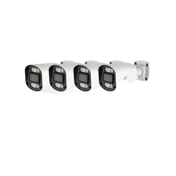 Sistem de camere de securitate, 8MP POE, NVR 4 canale, inregistrare vocala, vedere nocturna, alb