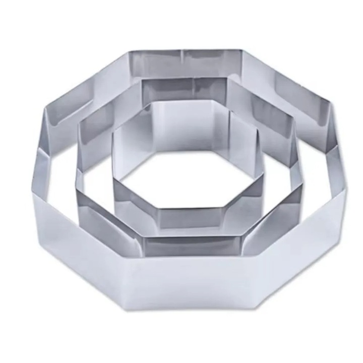 Set 3 forme hexagonale tort ABYZ™ 19.5/15/10 cm, 4.5 cm inaltime pentru copt, decorat si creat deserturi unice