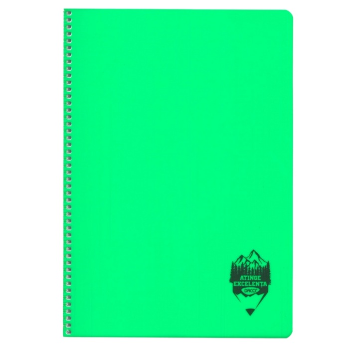 Caiet Daco A4 cu spira, 96 file, 70 g/mp, Verde neon