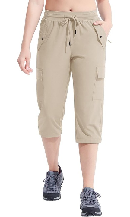 Pantaloni sport respirabili pentru femei, cu buzunare si talie, Crem