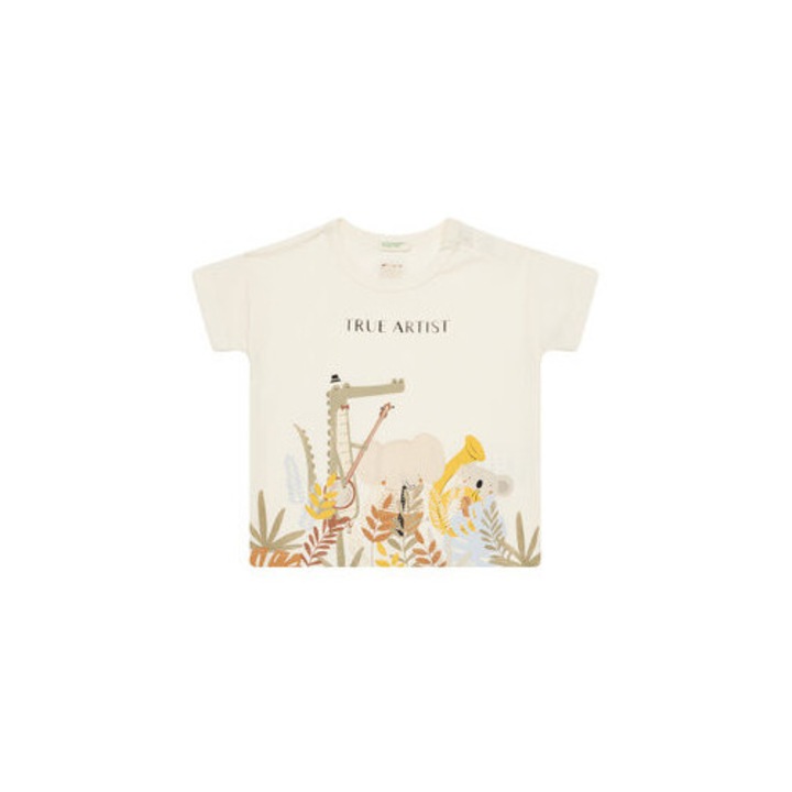 Tricou copii United Colors Of Benetton, 3I1XA105R, Bumbac organic, Bej, Bej